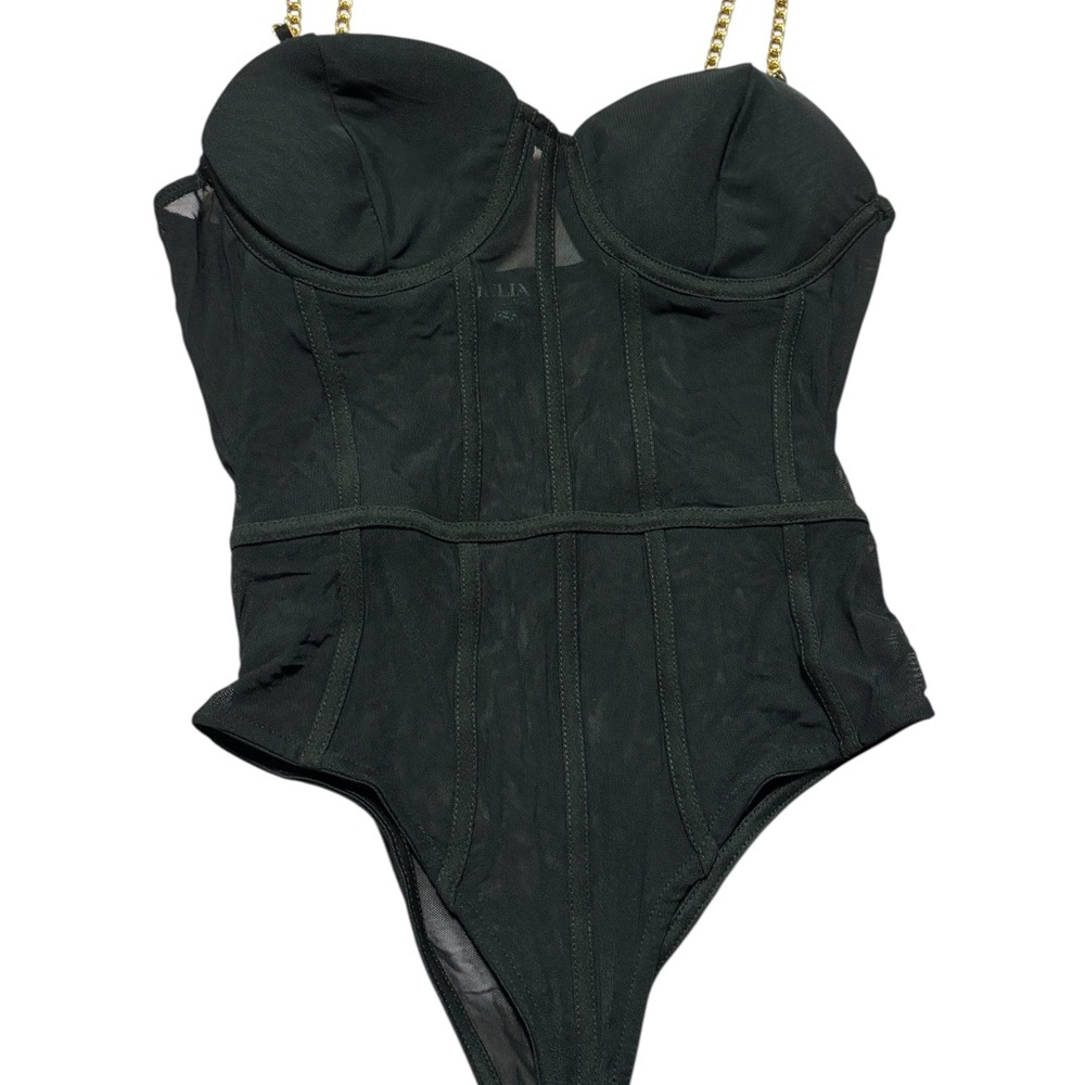 Chic Black Mesh Bodysuit with Gold Accents - Picture 2 of 3